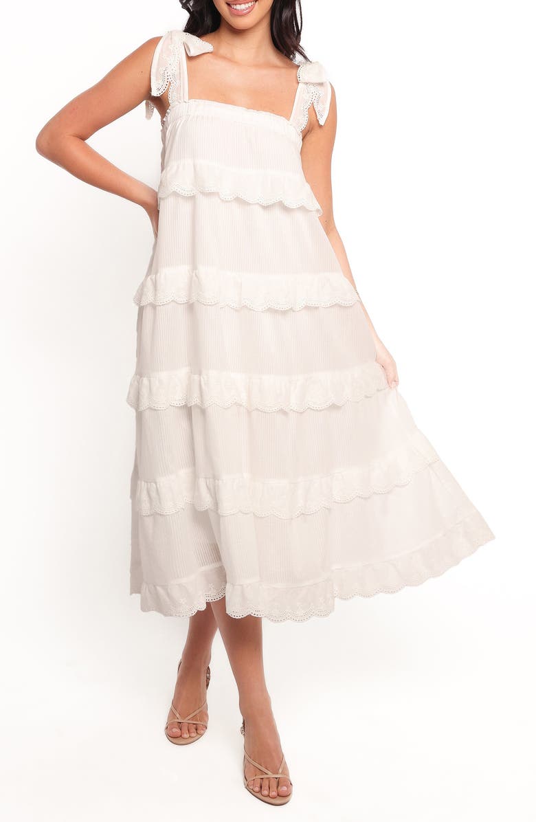 Petal & Pup Harriette Tiered Midi Dress, Main, color, White