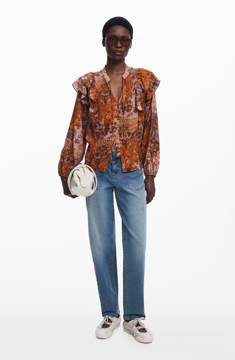 Desigual Paisley Button-Up Shirt, Alternate, color, Orange