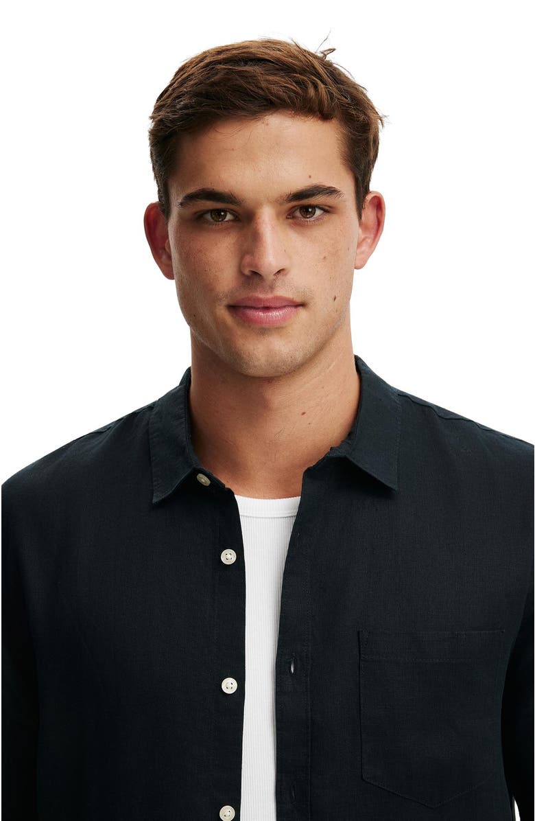 Cotton On Men's Relaxed Linen Short Sleeve Shirt, Alternate, color, Faded Black