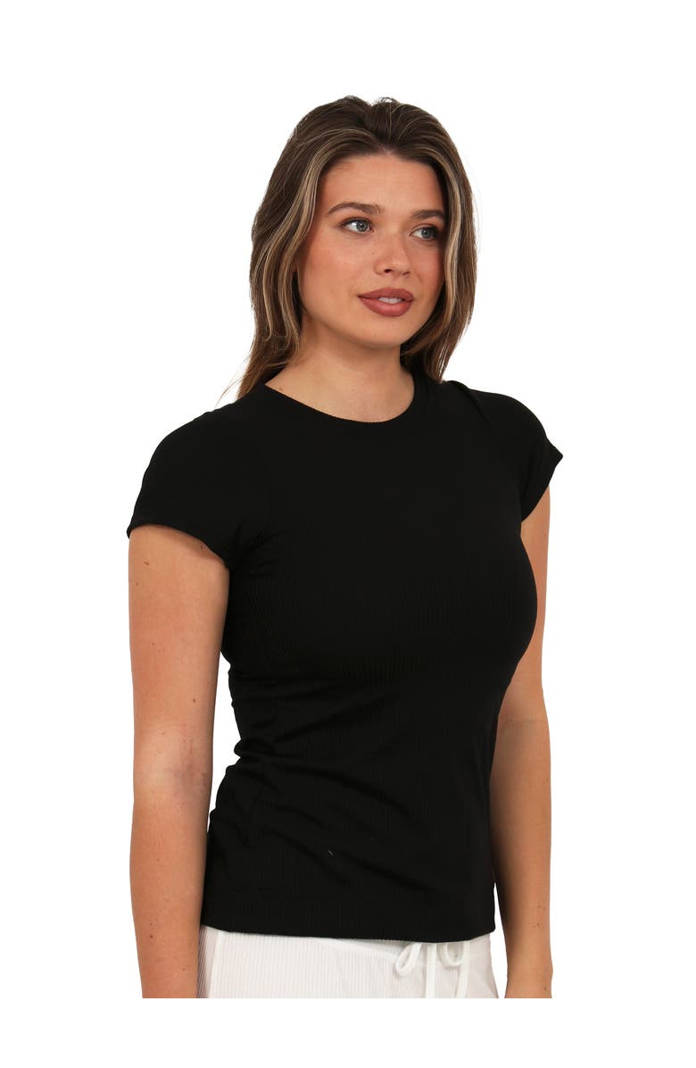 24seven Comfort Apparel Basic Ribbed Knit Round Neck Short Sleeve Top, Alternate, color, Black
