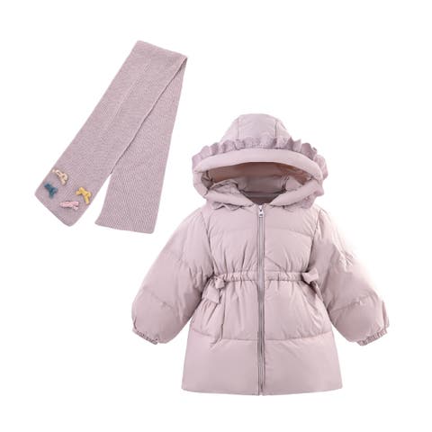 Ruffle-Hood Coat with Matching Scarf (Toddler, Little Kid & Big Kid)