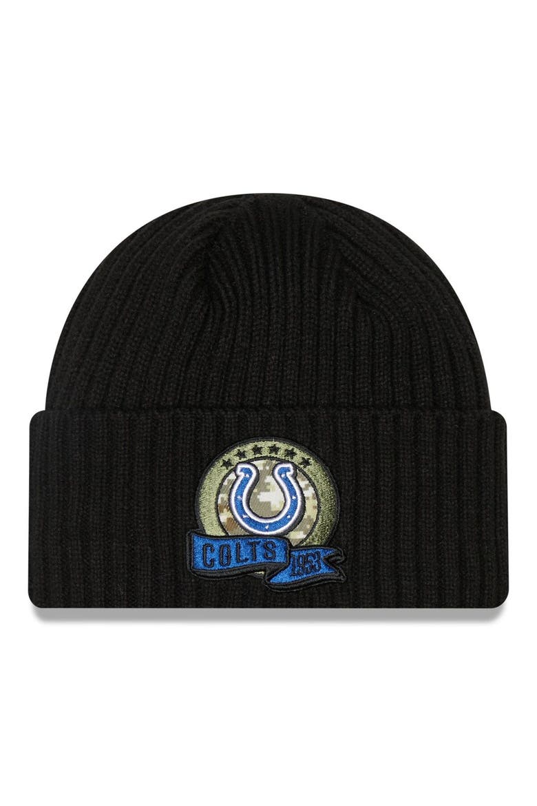 Men's New Era Black Indianapolis Colts 2022 Salute To Service Knit Hat, Main, color, Black
