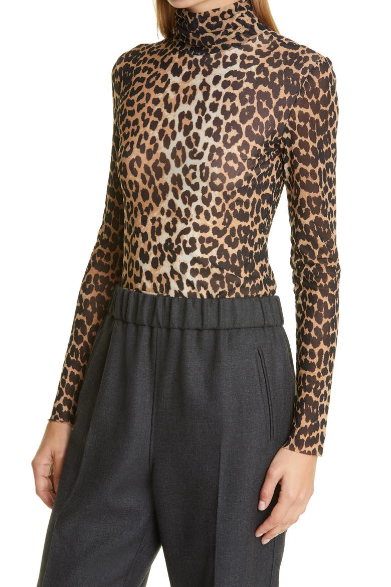 Animal Print Mesh Turtleneck Top, Alternate, color, LEOPARD