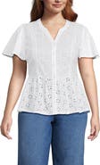 Lands' End Plus Size Short Sleeve Mixed Media Eyelet Top
