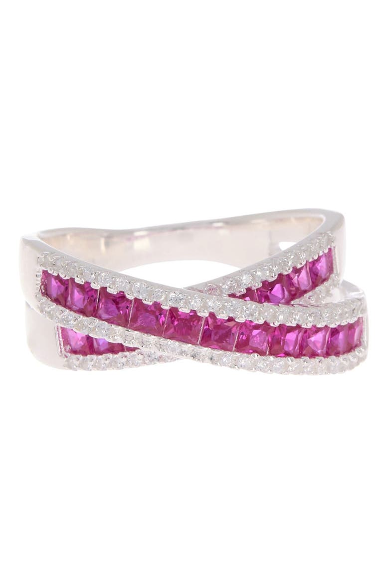 Sterling Silver White & Red CZ Crossover Band Ring, Main, color, SILVER