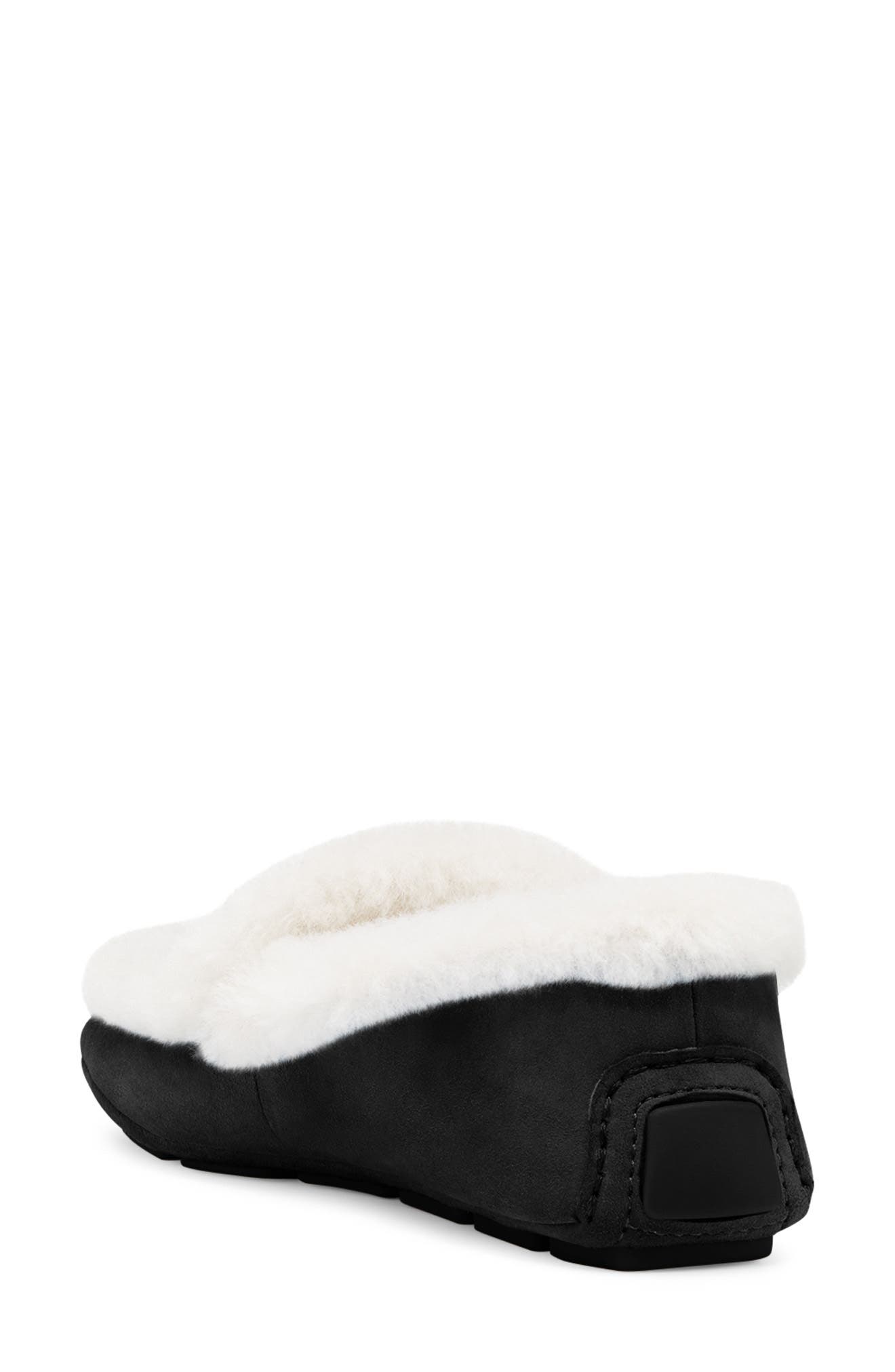 Stuart Weitzman Owen Buckle Cozy Genuine Shearling Lined Slipper, Alternate, color, Black/ Cream