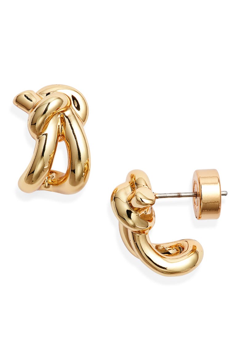 Demi Fine Knot Huggie Hoop Earrings, Main, color, 14K GOLD PLATED