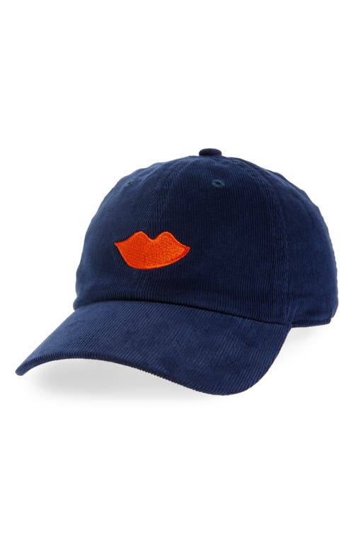 Clare V. Corduroy Baseball Hat in Navy W/Bright Poppy 