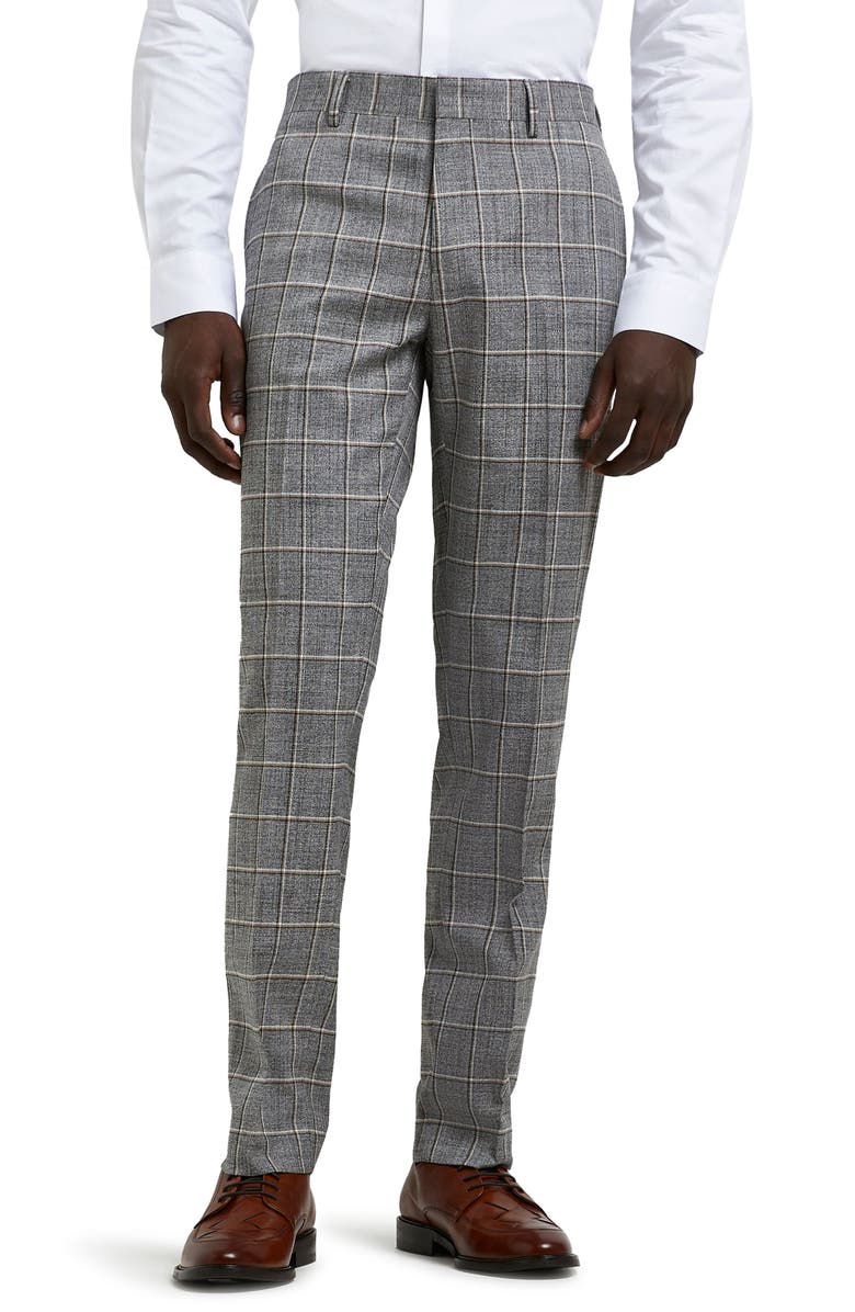 River Island Grid Check Skinny Fit Suit Trousers, Main, color,