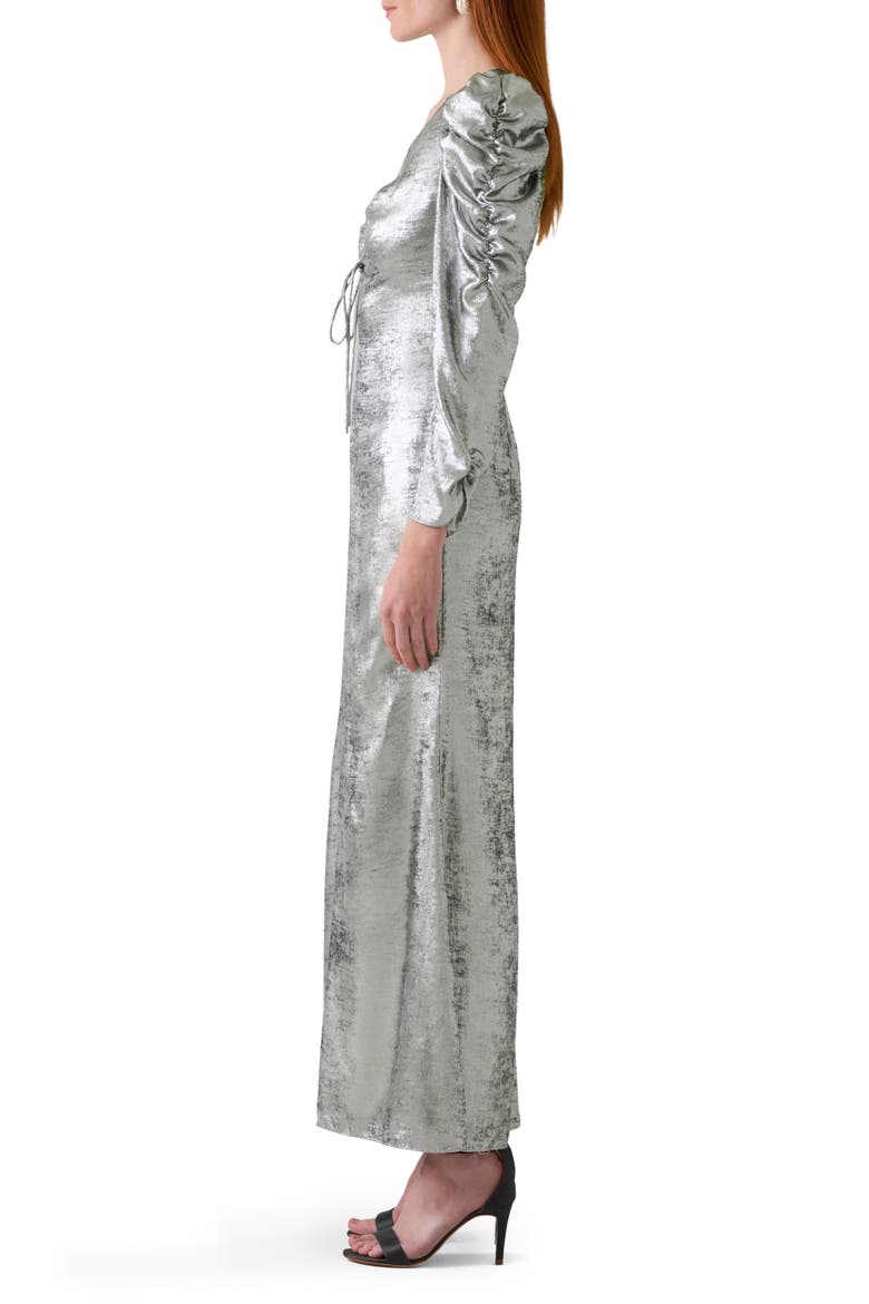 Lility Foil Long Sleeve Maxi Cocktail Dress, Alternate, color, SILVER