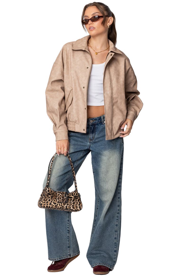 Mori Oversize Faux Leather Jacket, Alternate, color, BEIGE