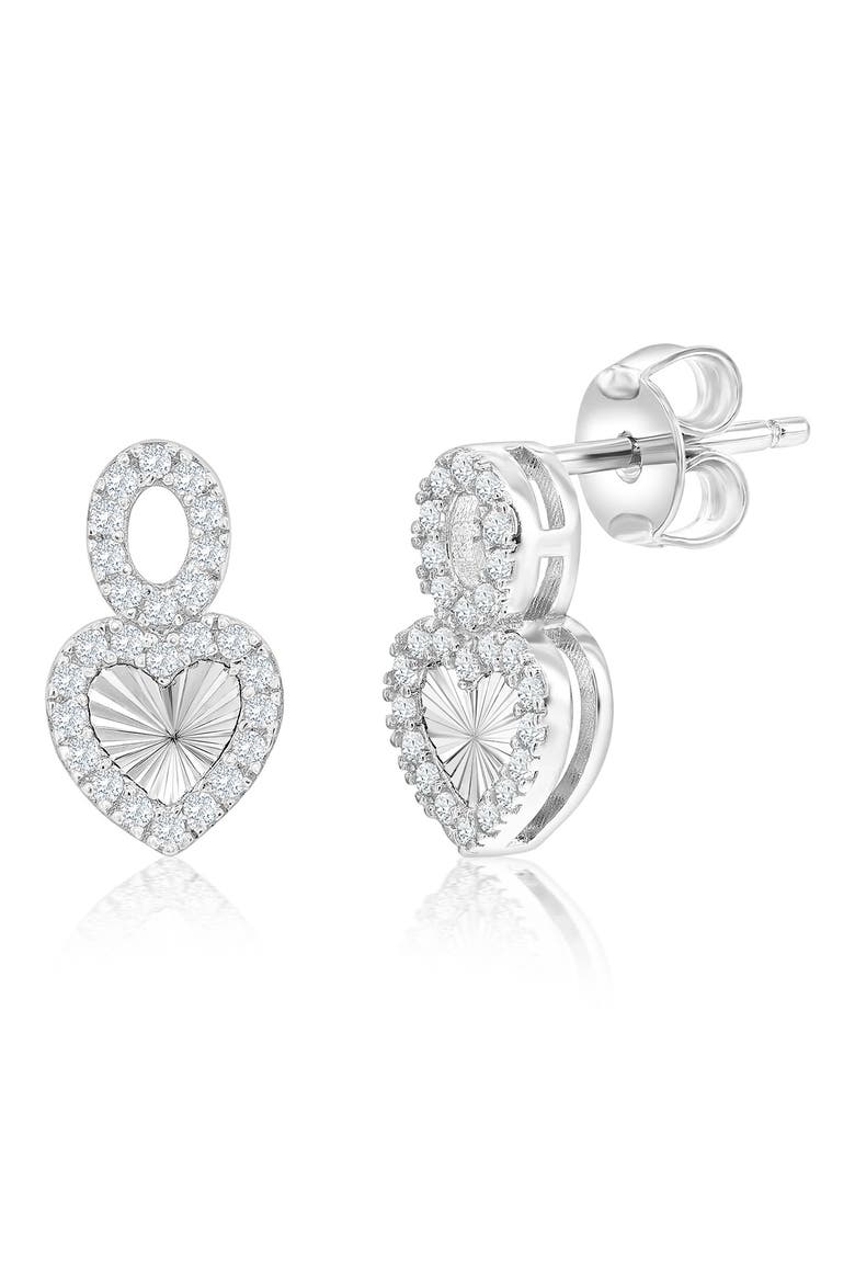Cubic Zirconia Oval Heart Stud Earrings, Main, color, SILVER