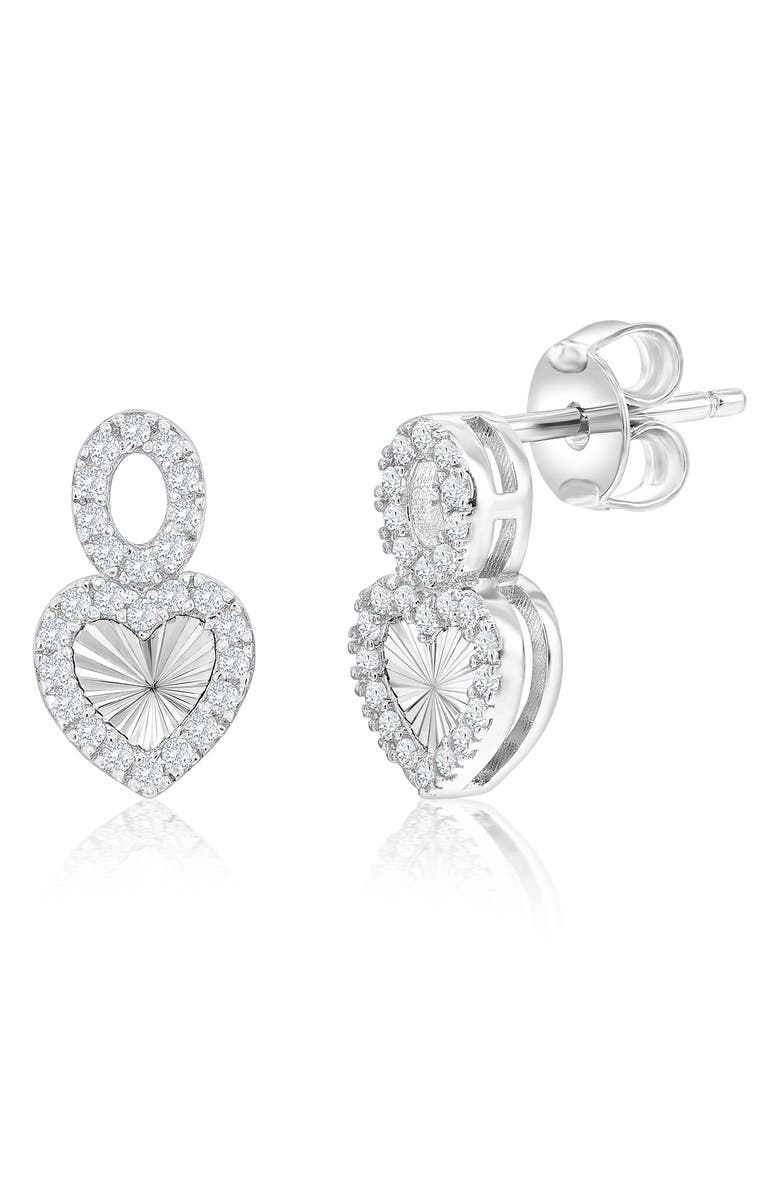 SIMONA Cubic Zirconia Oval Heart Stud Earrings, Main, color, Silver