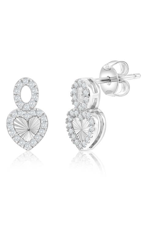 Cubic Zirconia Oval Heart Stud Earrings