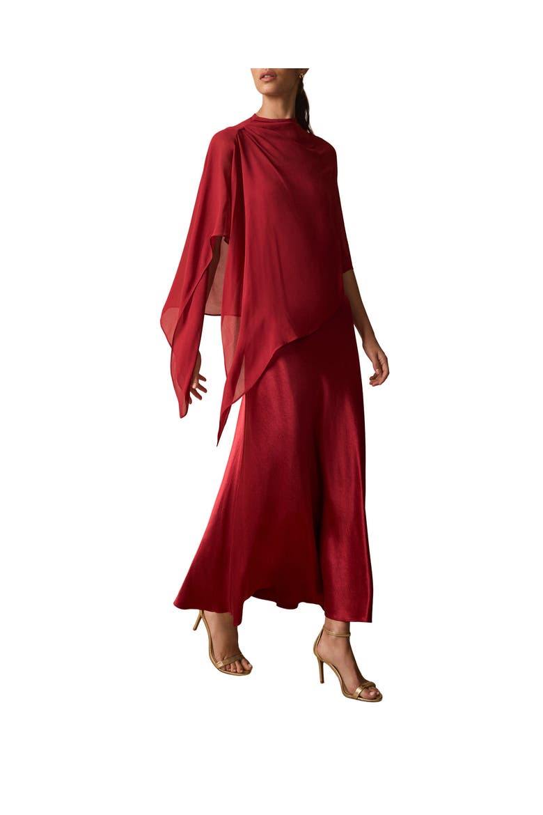 Satin Cape Detail Maxi Dress, Main, color, Red