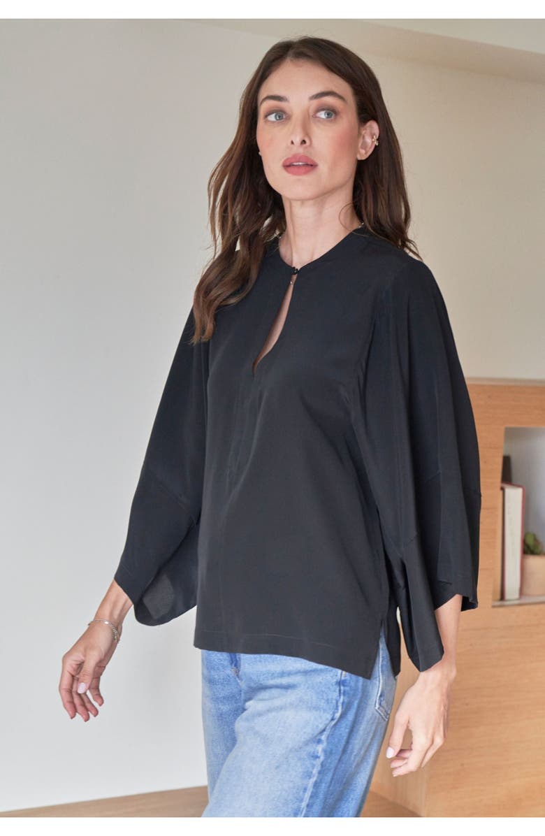 ocean+main Silk Wide Sleeve Top, Alternate, color, Black