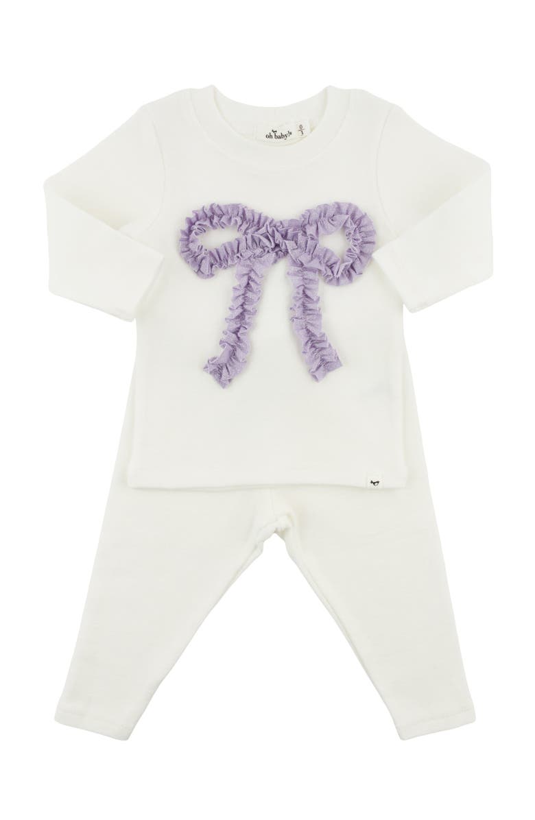 oh baby! Ruffle Bow Lavender Sparkle Two Piece Set, Main, color, Cream