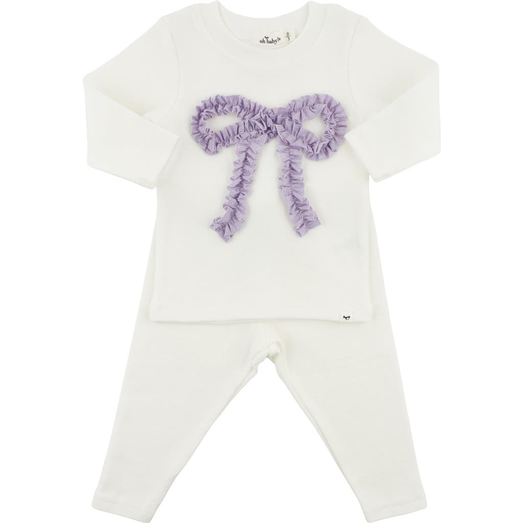 Oh Baby ! Ruffle Bow Lavender Sparkle Two Piece Set In Cream
