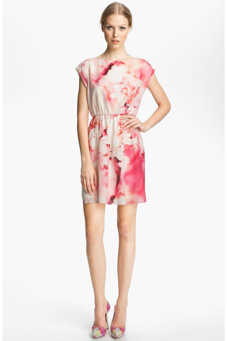 Print Cap Sleeve Dress, Main, color, CHERRY BLOSSOM