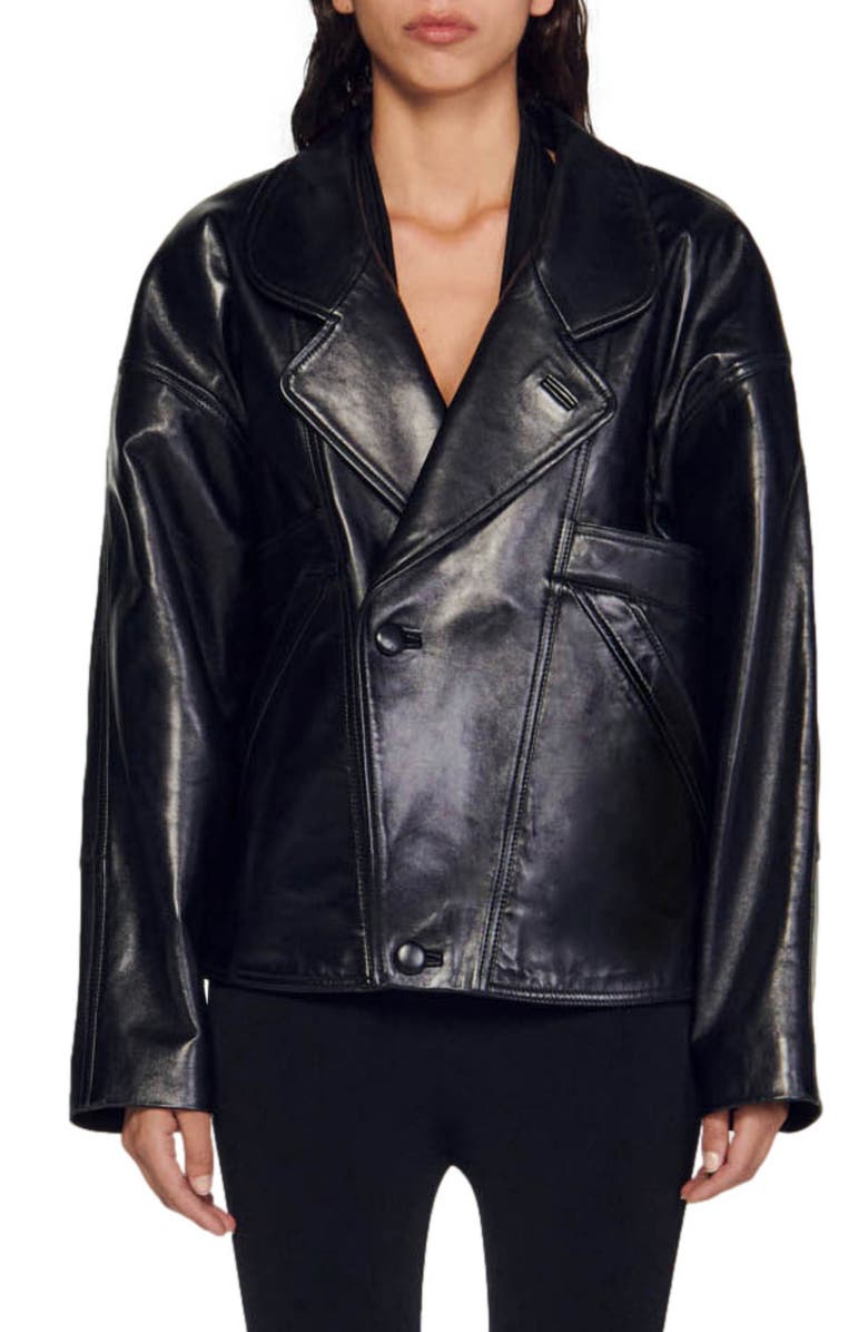 SANDRO Clem Leather Jacket, Main, color, 