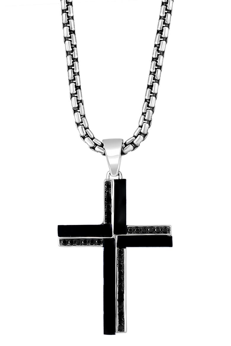 Men's Sterling Silver Onyx Cross Pendant Necklace, Alternate, color, BLACK
