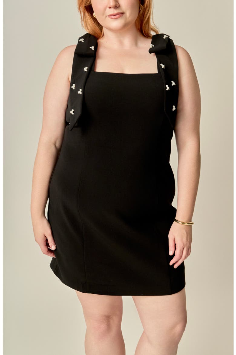 Rhinestone Bow Minidress, Alternate, color, BLACK