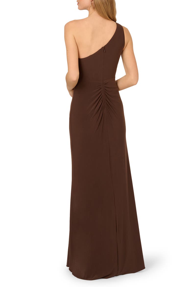 One-Shoulder Jersey Gown, Alternate, color, CHOCOLATE