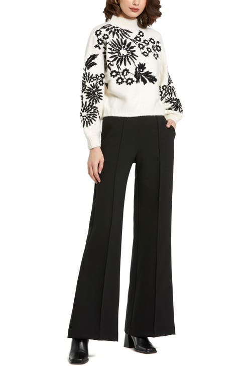 Mac Duggal Balloon Sleeve Cropped Mock Neck Knit Sweater In Ecru