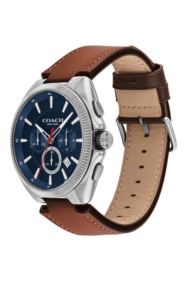 Jackson Chronograph Leather Strap Watch, 44mm, Alternate, color, NAVY