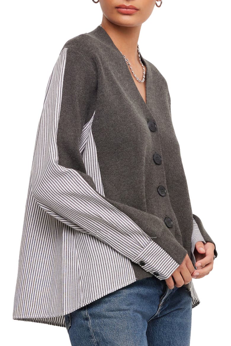 Celine Mixed Media Cardigan, Alternate, color, CHARCOAL