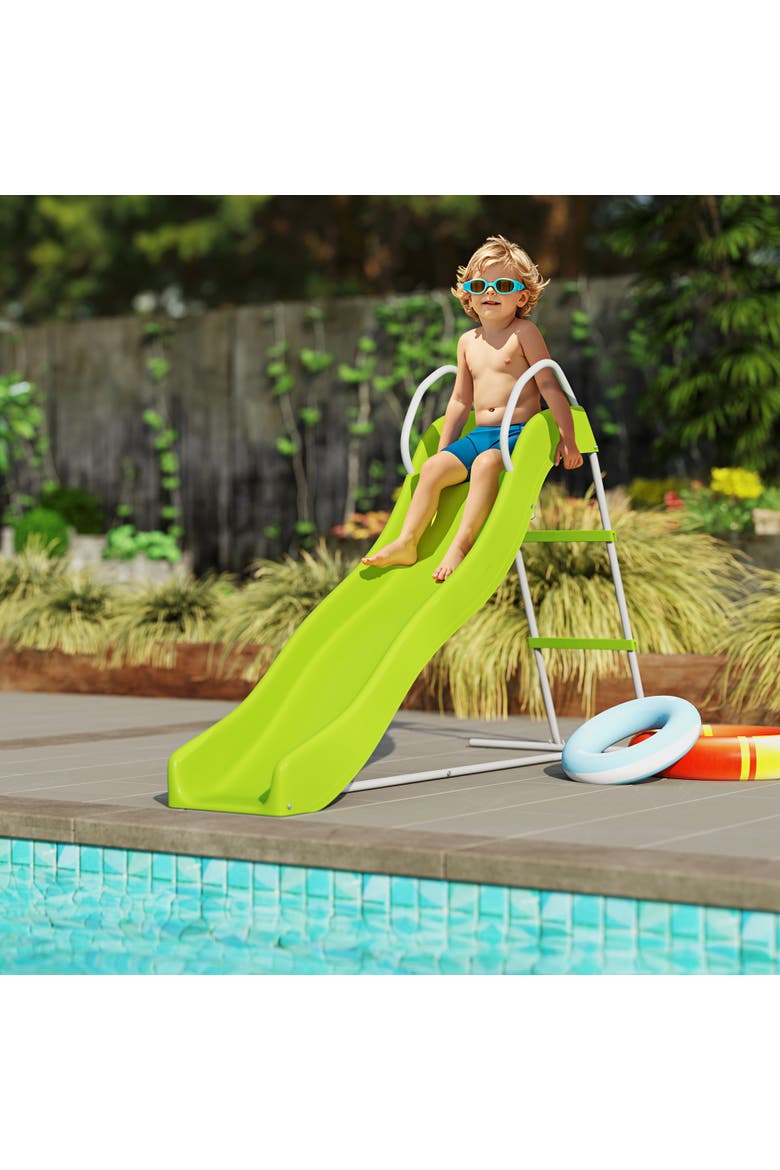 5.7FT Outdoor Wave Slide with Climbing Step Ladder, Kids Ages 3-8, Alternate, color, Green