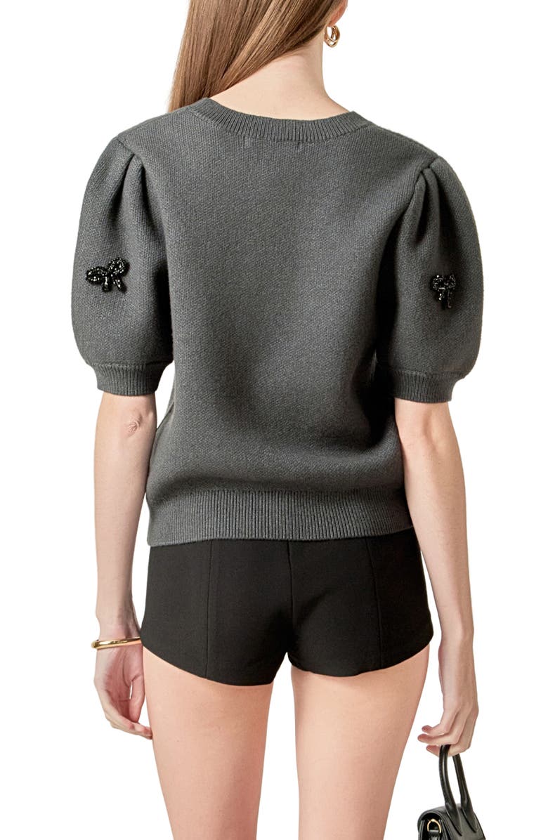 English Factory Embellished Bow Puff Short Sleeve Sweater, Alternate, color, Charcoal