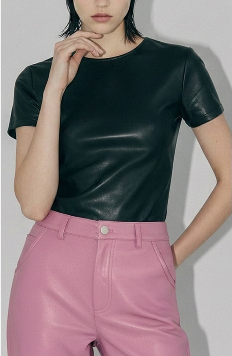 AS by DF Brando Stretch Leather Tee, Alternate, color, Black