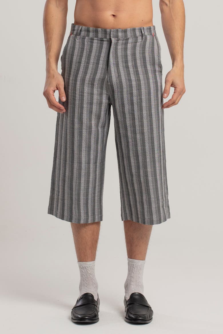 Linen & Cotton Blend Checked Woven Short, Alternate, color, grey