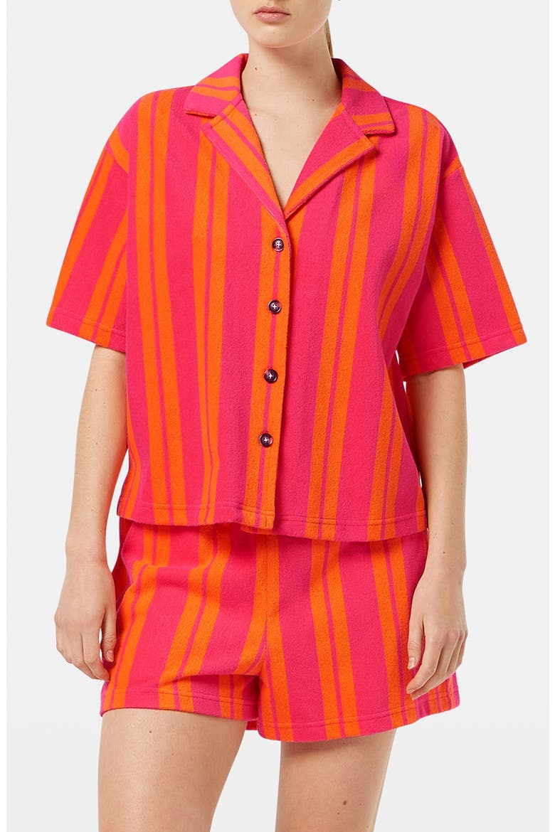 Terry Cloth Camp Shirt, Main, color, ELECTRIC PINK/ ORANGE STRIPE