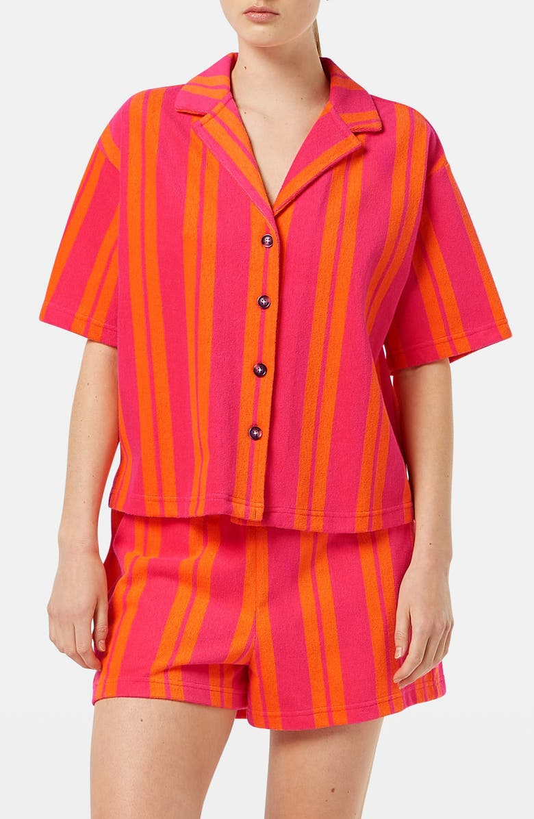 Scotch & Soda Terry Cloth Camp Shirt, Main, color, Electric Pink/ Orange Stripe