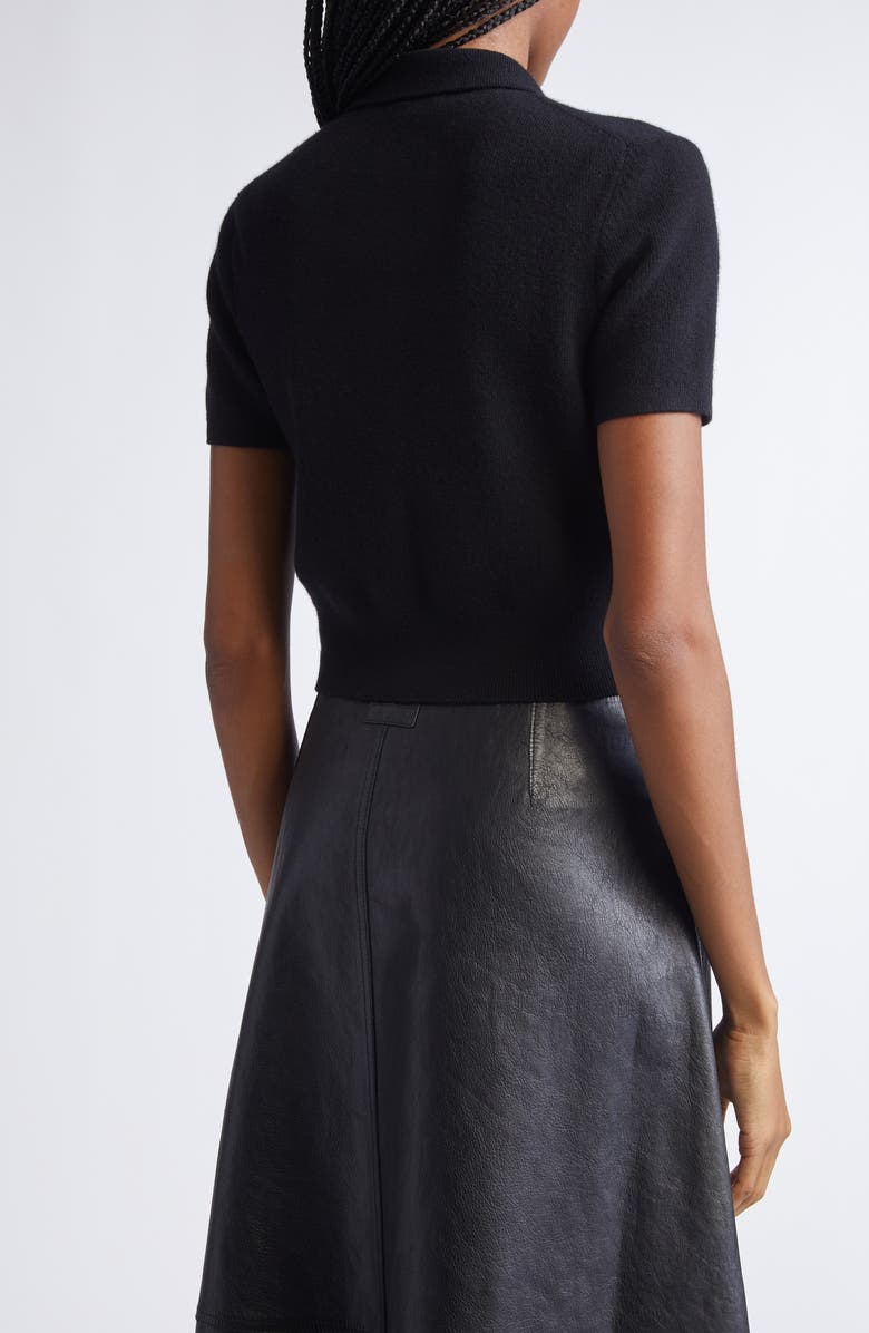 Alexander Wang Logo Short Sleeve Wool Crop Cardigan, Alternate, color, Black