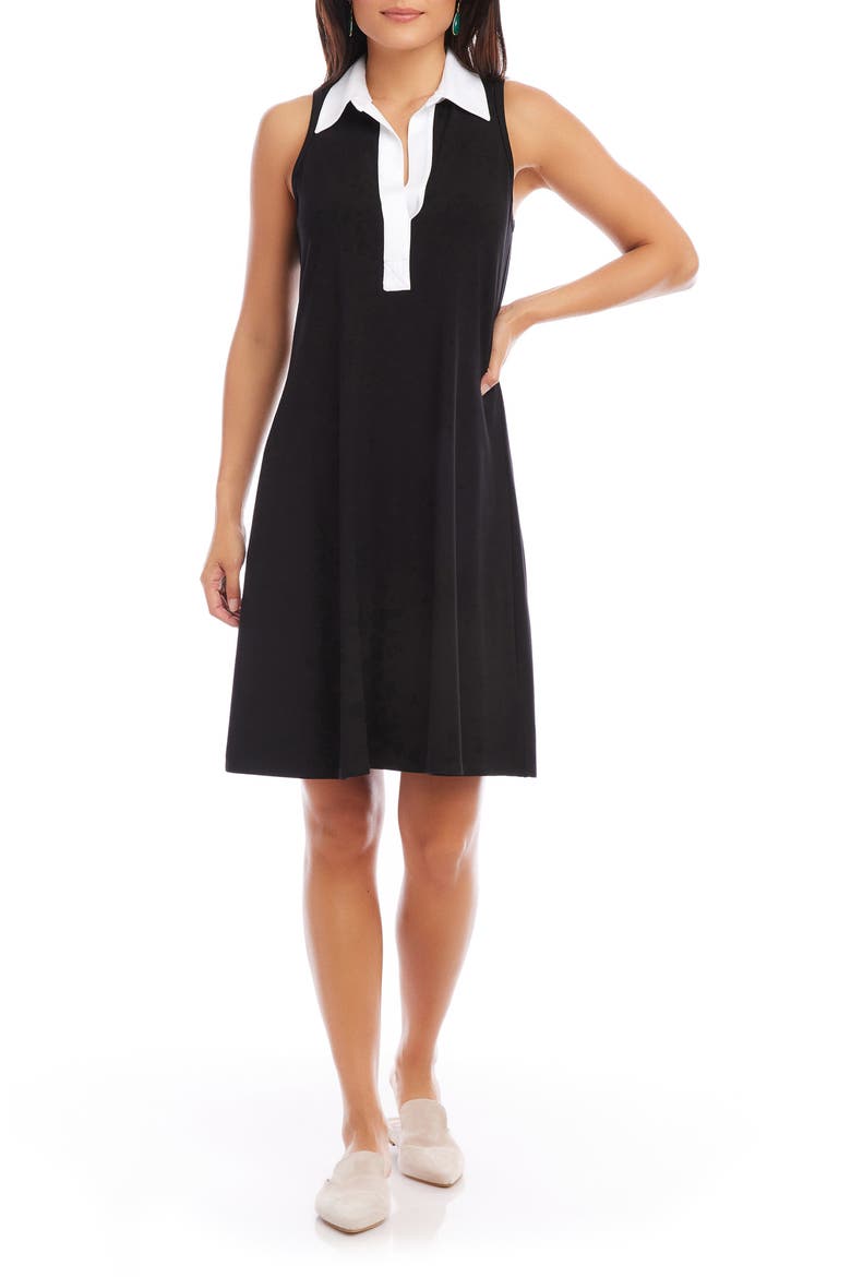 Contrast Placket Sleeveless A-Line Dress, Main, color, BLACK W/ WHITE