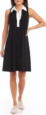 Karen Kane Contrast Placket Sleeveless A-Line Dress