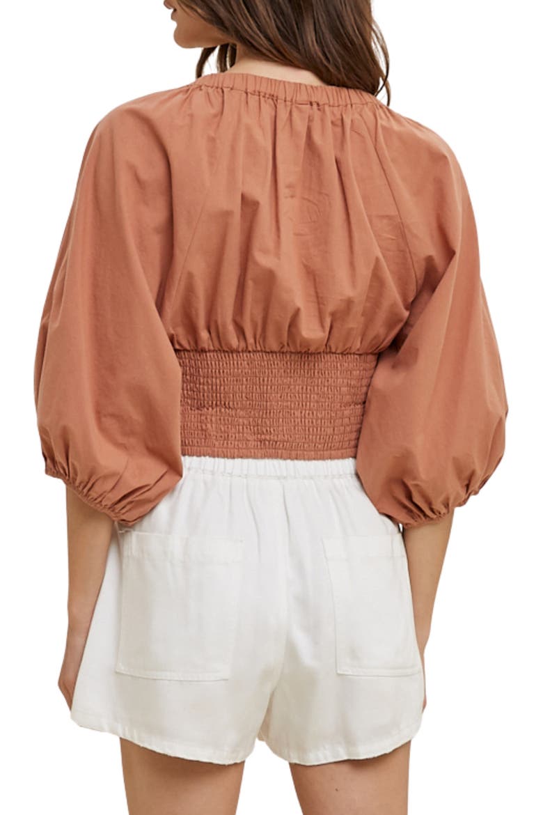 Ruched Puff Sleeve Cotton Top, Alternate, color, CLAY