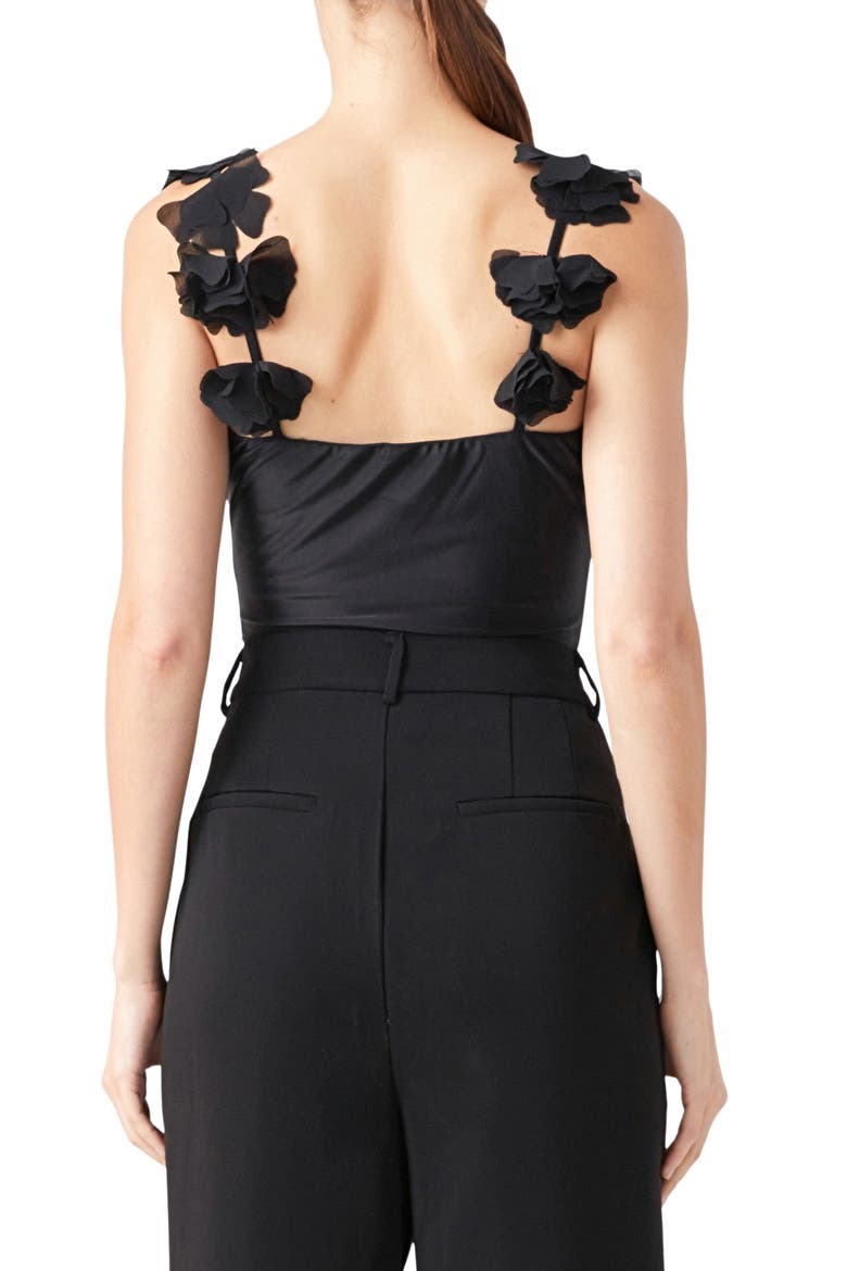 Rosette Shoulder Fitted Top, Alternate, color, BLACK