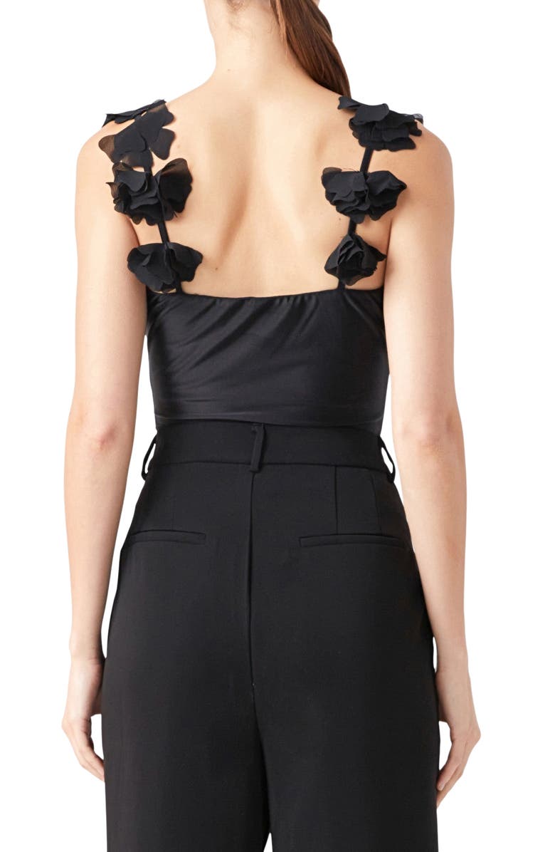 Endless Rose Rosette Shoulder Fitted Top, Alternate, color, Black