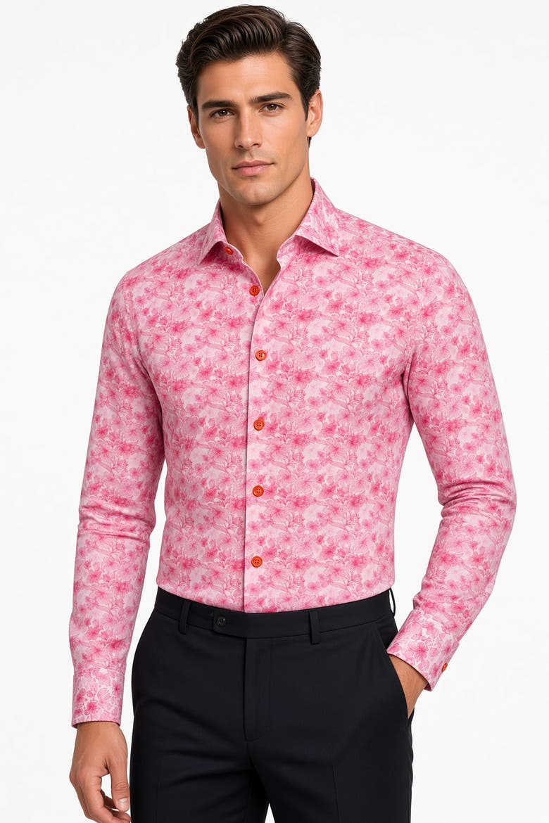 Riga Print Button-Up Long Sleeve Shirt, Alternate, color, Pink