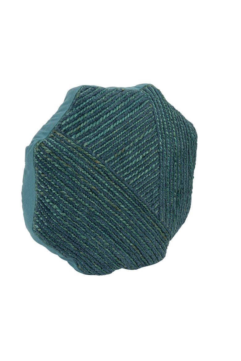 16 Inches Cotton and Jute Embroidered Octagon Shaped Pillow, Blue, Main, color, Blue