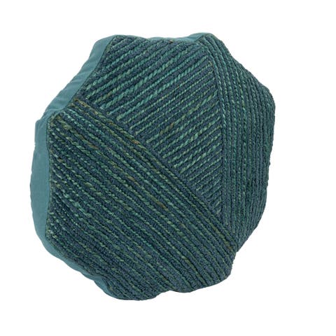 16 Inches Cotton and Jute Embroidered Octagon Shaped Pillow, Blue