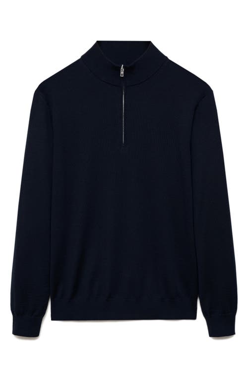 Mango Men's Slim-fit Merino Wool Quarter-zip Sweater In Dark Navy