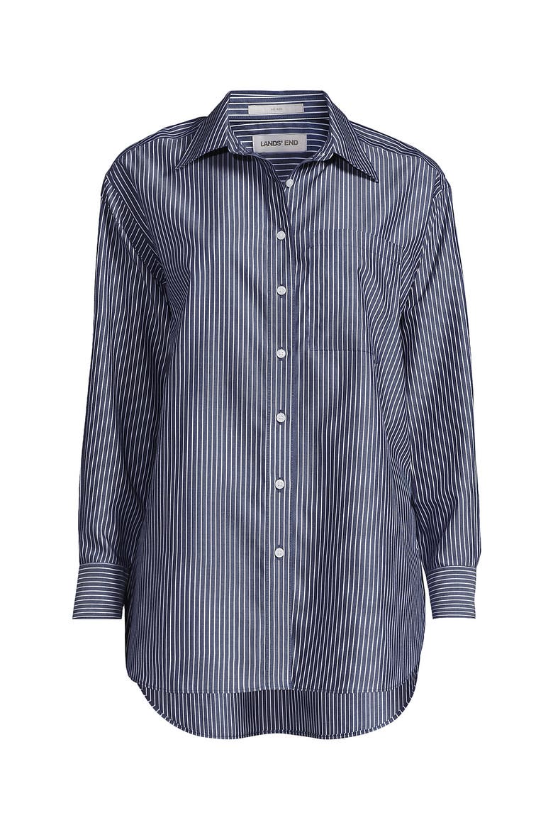 No Iron Oversized Poplin Extra Long Tunic, Alternate, color, Deep Sea Navy Thin Stripe