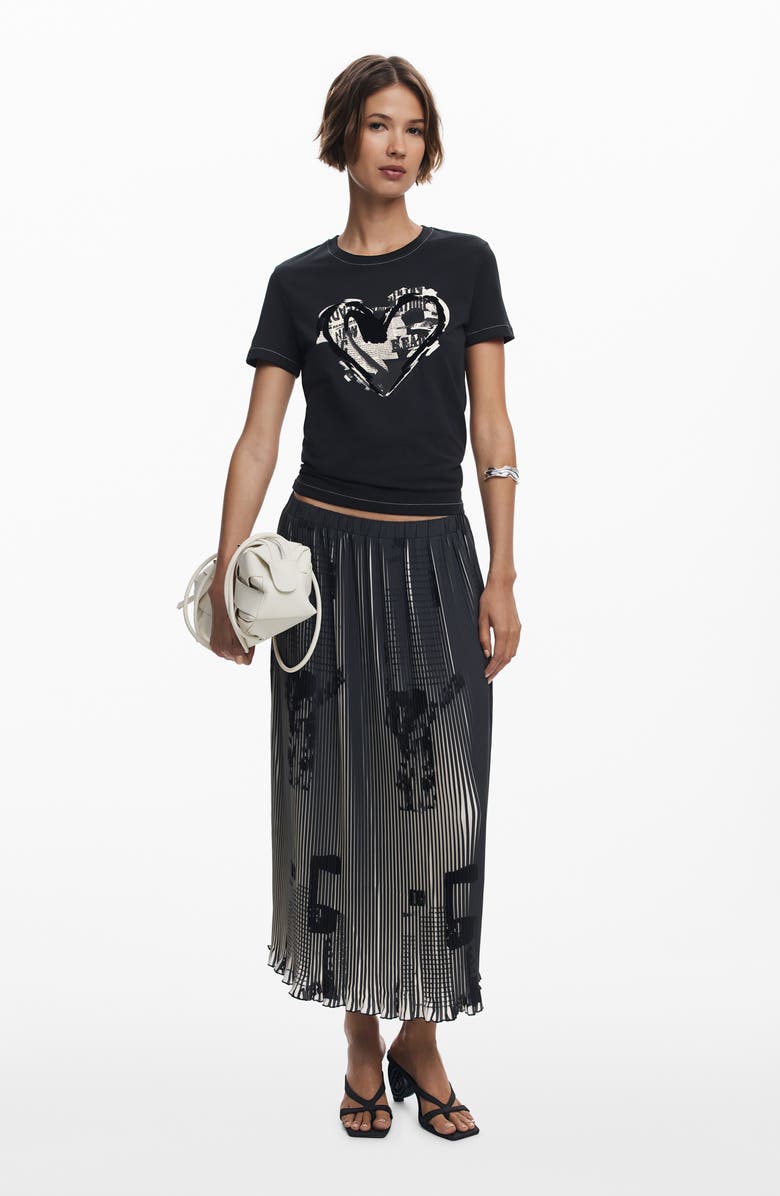 Desigual Heart Cotton Graphic T-Shirt, Alternate, color, Black