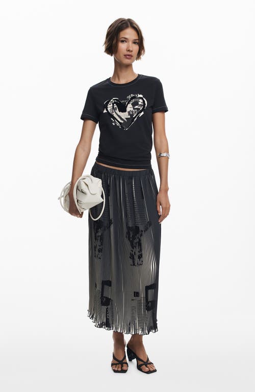 Desigual Heart Cotton Graphic T-shirt In Black