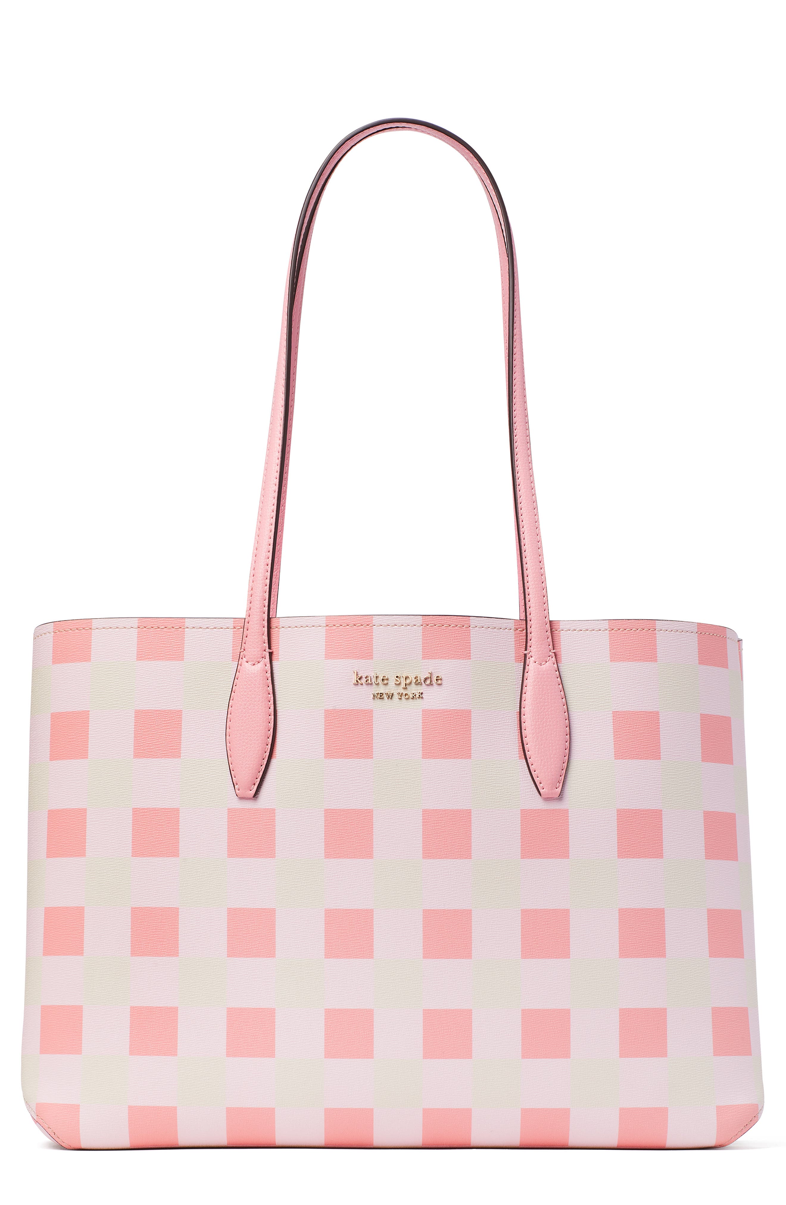 all day gingham print large tote, Main, color, GRAPEFRUIT SODA MULTI.